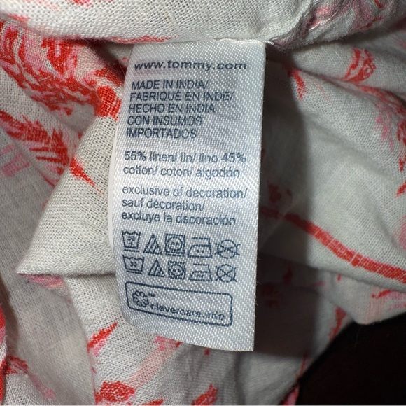Tommy Hilfiger Shirt Men's XL Red Pink Palm Tree Print Linen Logo Short Sleeve - Picture 6 of 7